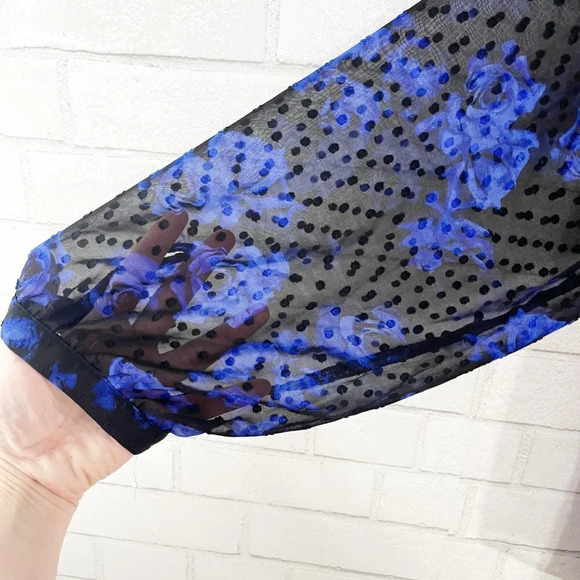 Torrid Sheer Blue Floral Clip Dot Long Sleeve Blouse Women's Plus Size 4X NEW - Picture 3 of 6